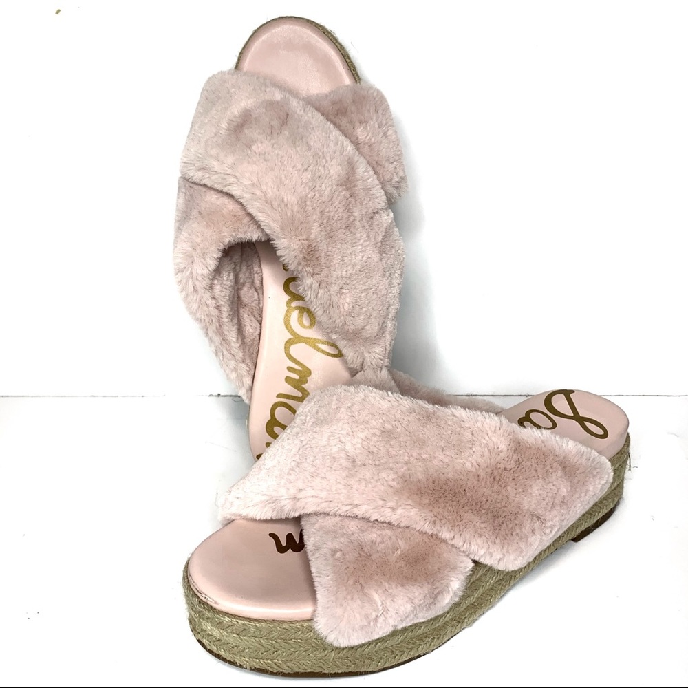 Sam Edelman Pink faux fur slip on espadrilles